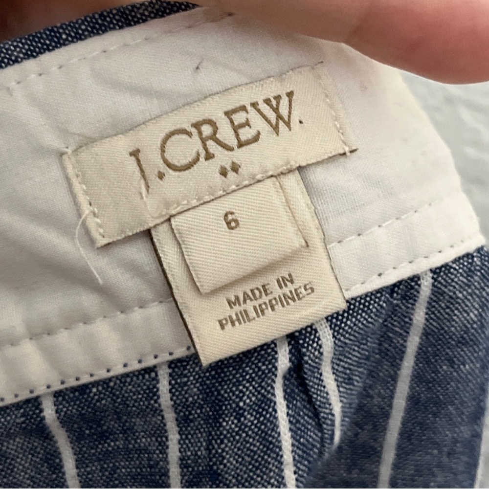 JCrew Mini Skirt Blue White Linen Cotton Pocket Chambray Striped Nautical Sz 6 S - Picture 6 of 9